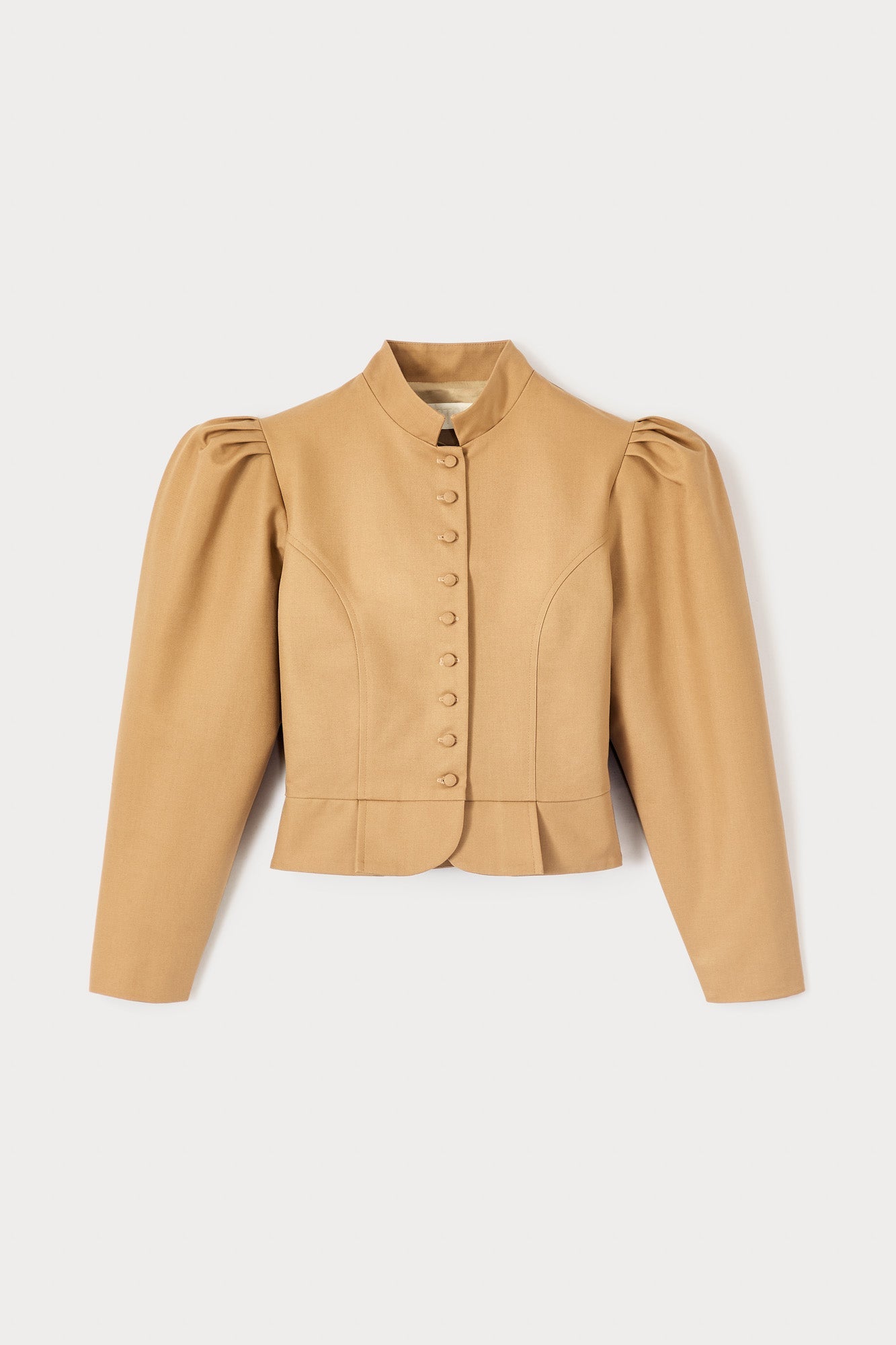 Camel Cotton Puff Sleeve Jacket