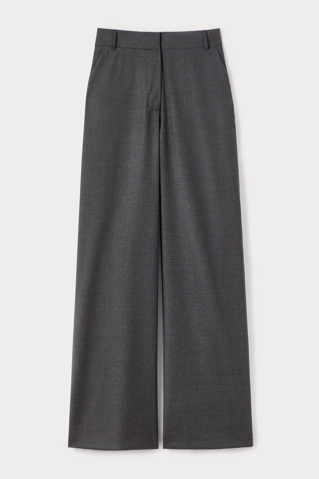 Grey Wool Wide-Leg Trousers