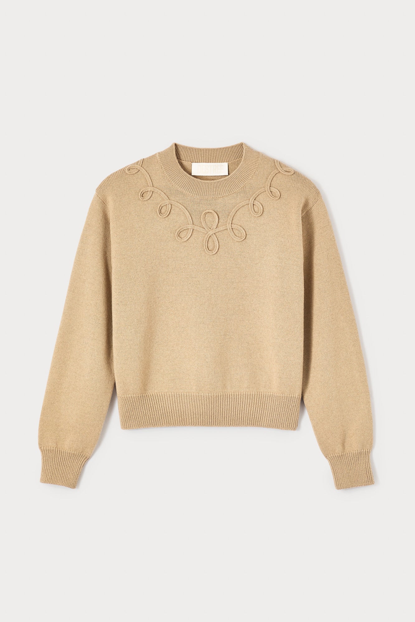 Camel Merino Wool Sweater With Embroidered Details