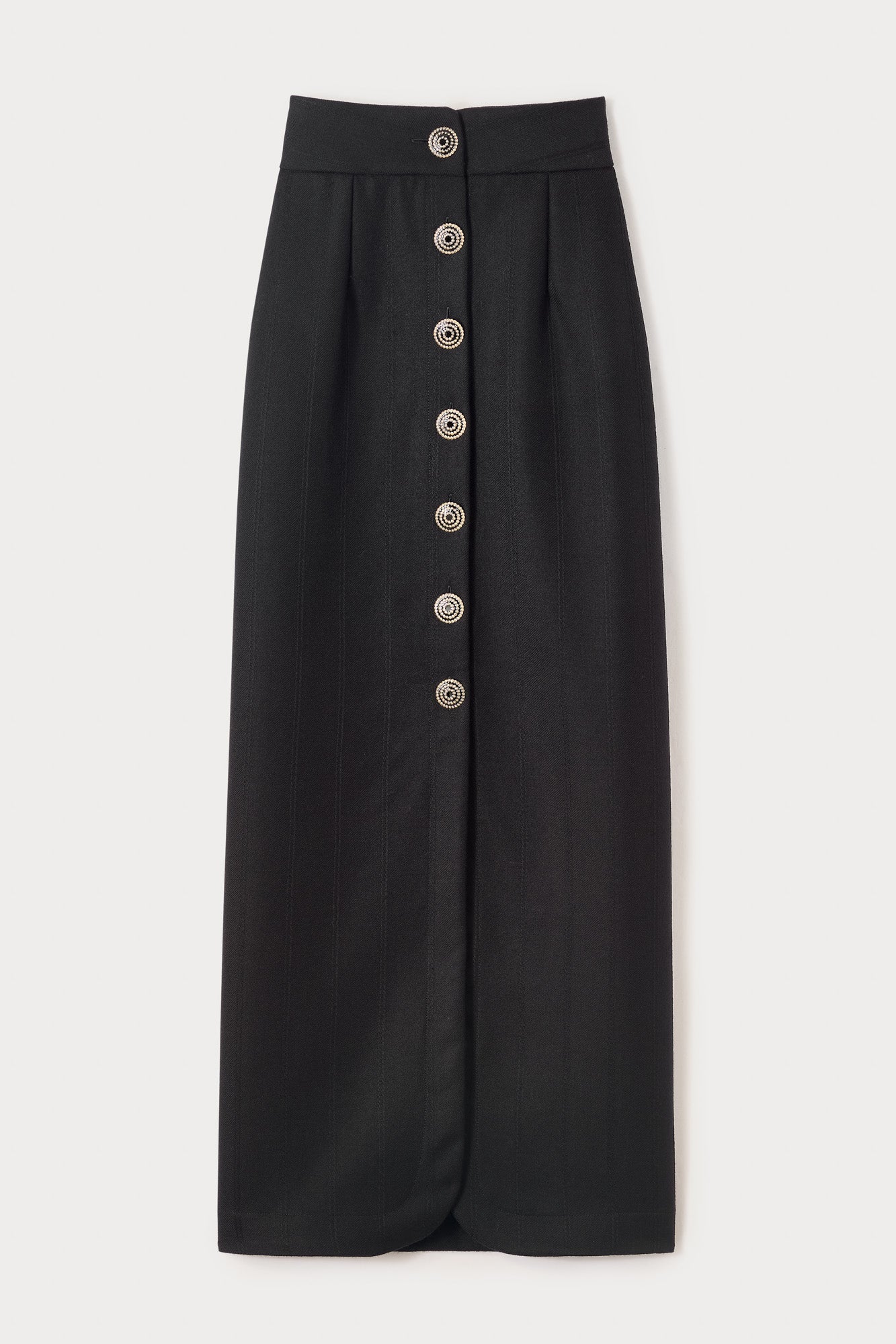Black Virgin Wool Long Skirt With Refined Buttons