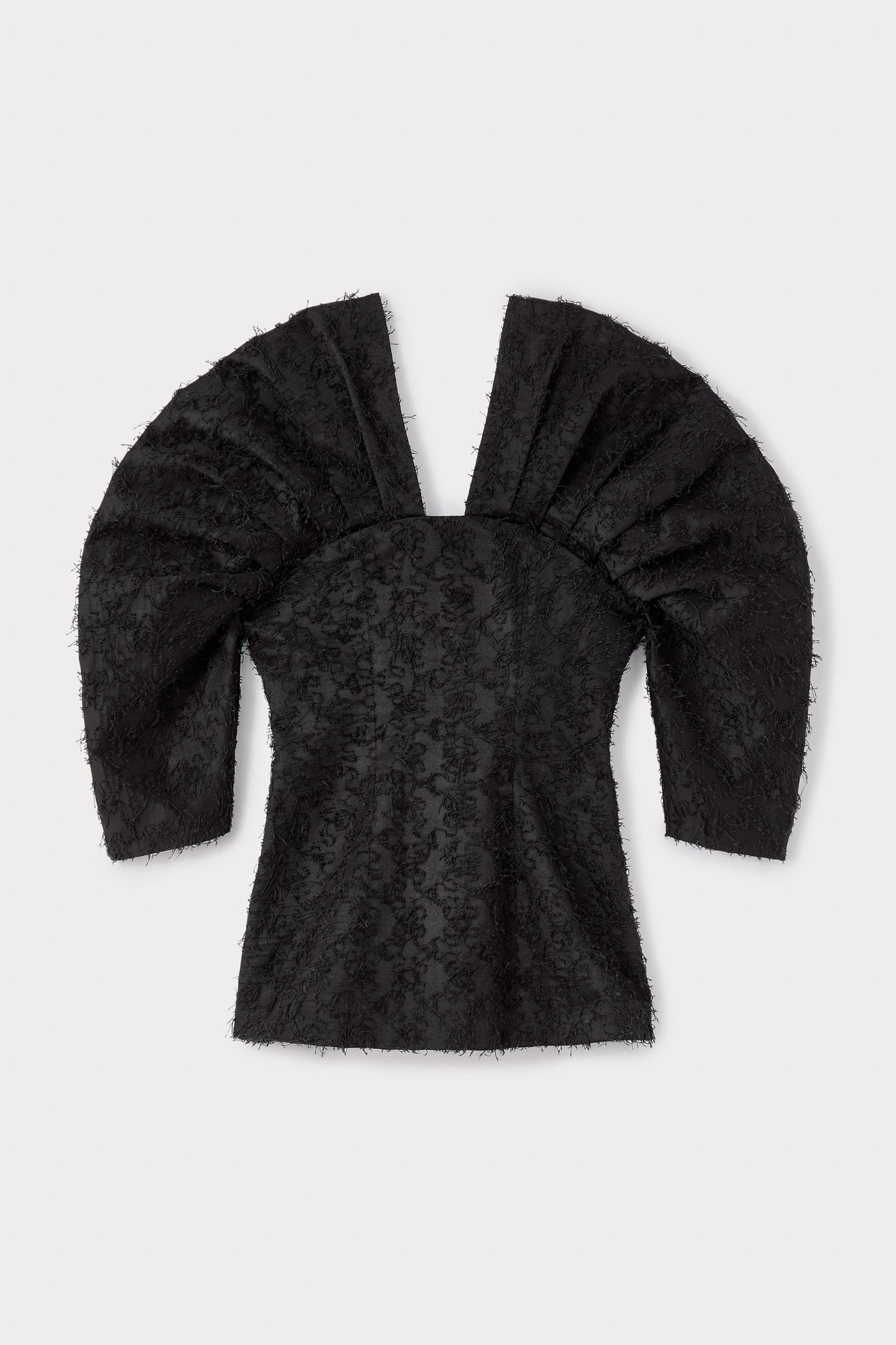 Black Textured Top With Structured Sleeves