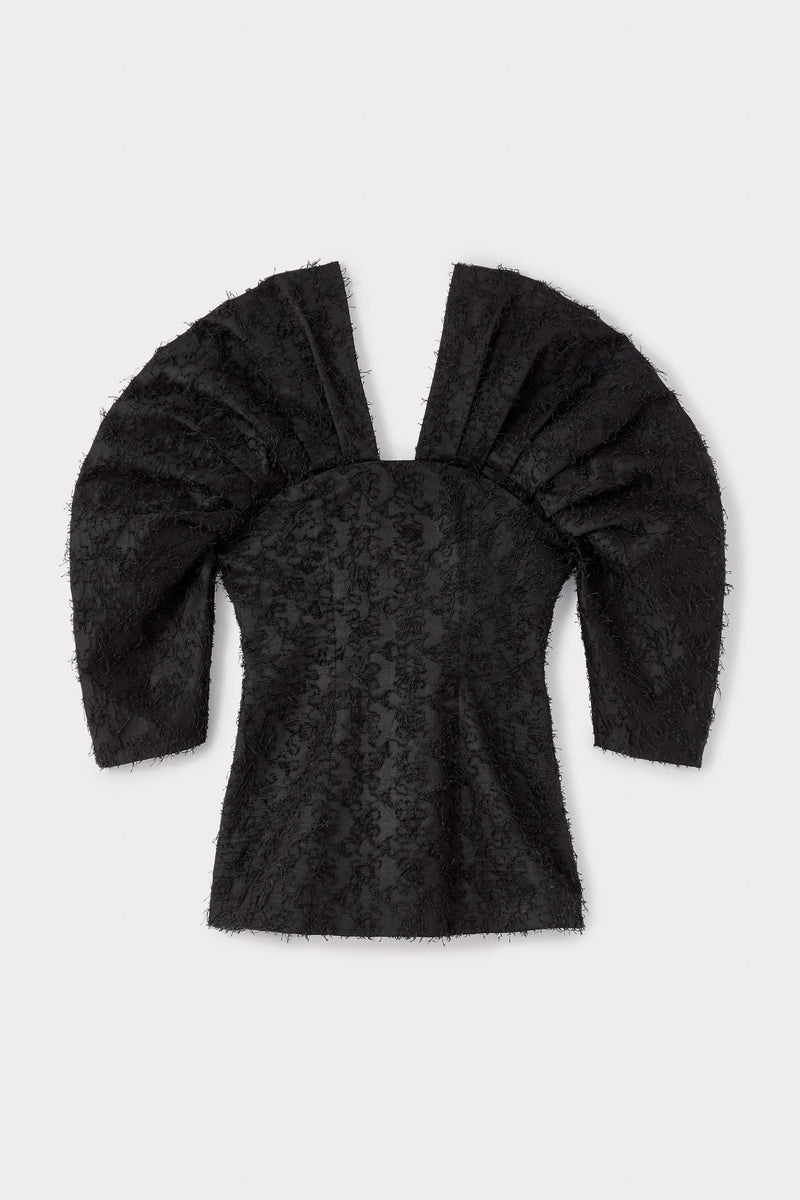 Black Textured Top With Structured Sleeves