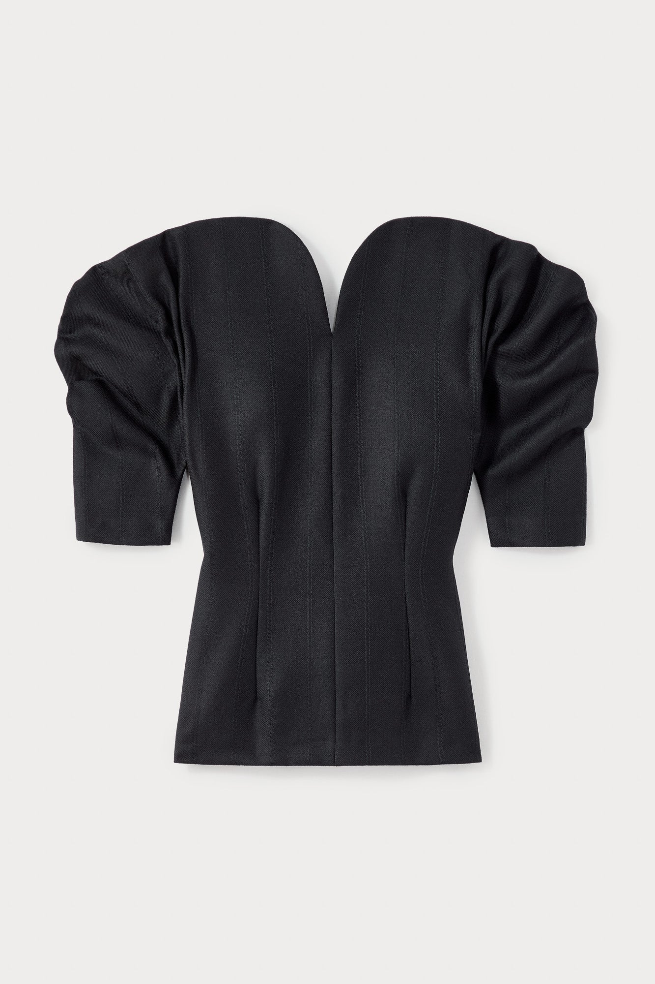 Black Virgin Wool Sculptural Top With Puffed Sleeves