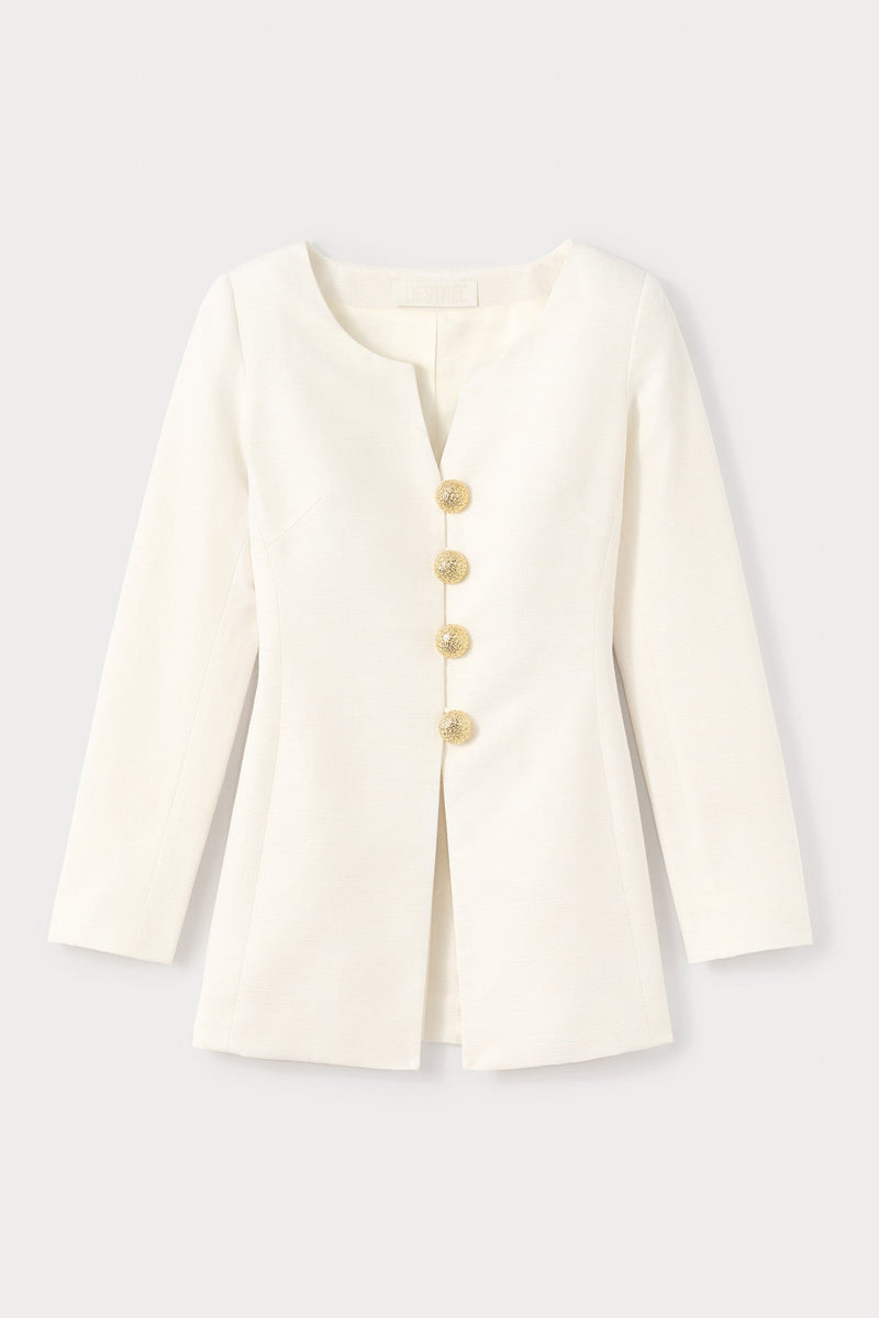 Ecru Fitted Blouse With Button Details