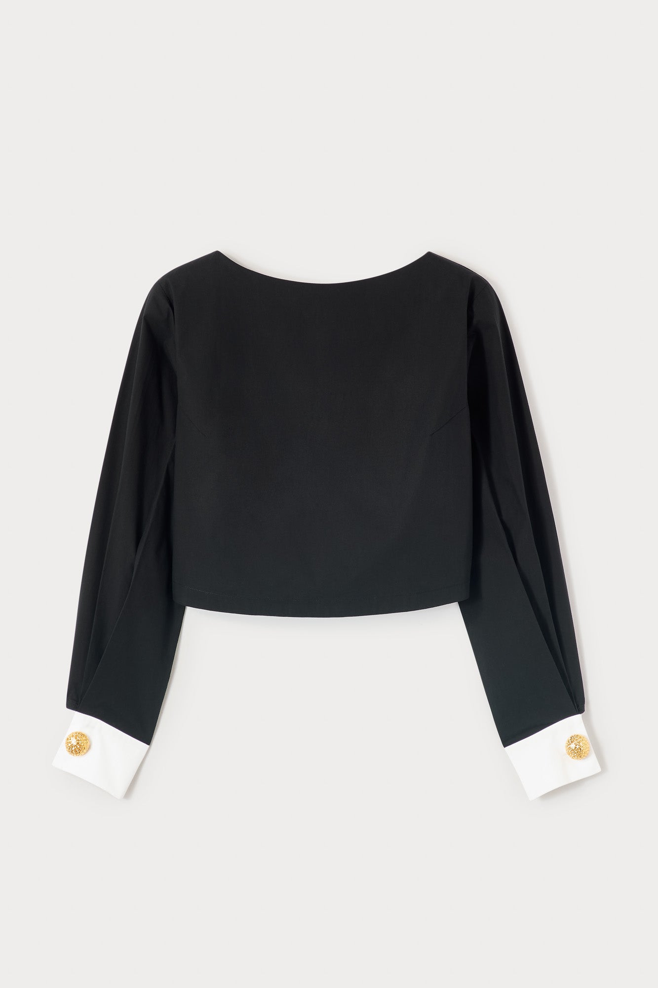 Black Cotton Top With Contrast Cuffs