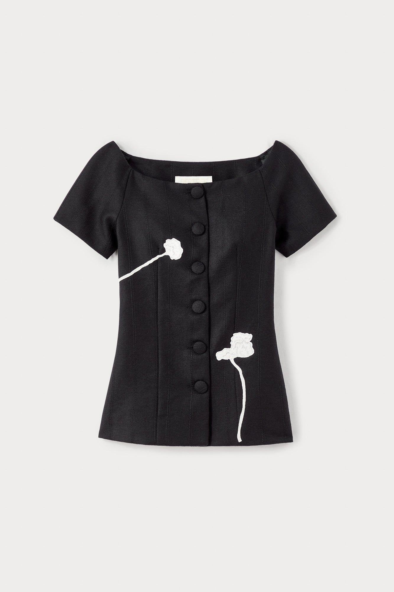 Black Virgin Wool Top With Floral Embroidery