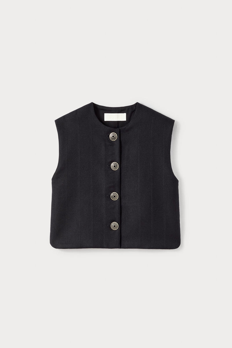 Black Buttoned Virgin Wool Sleeveless Vest