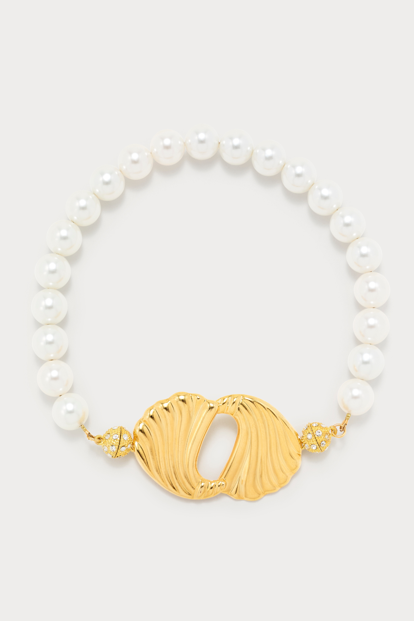 White Beaded Choker With Gold Centerpiece