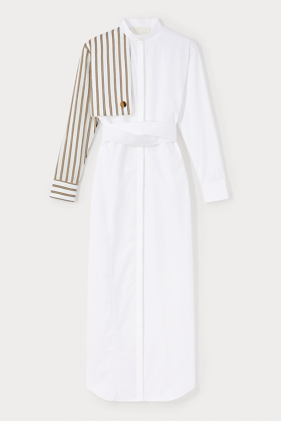 White and Striped Asymmetrical Shirt Dress - M White and Striped Asymmetrical Shirt Dress - M