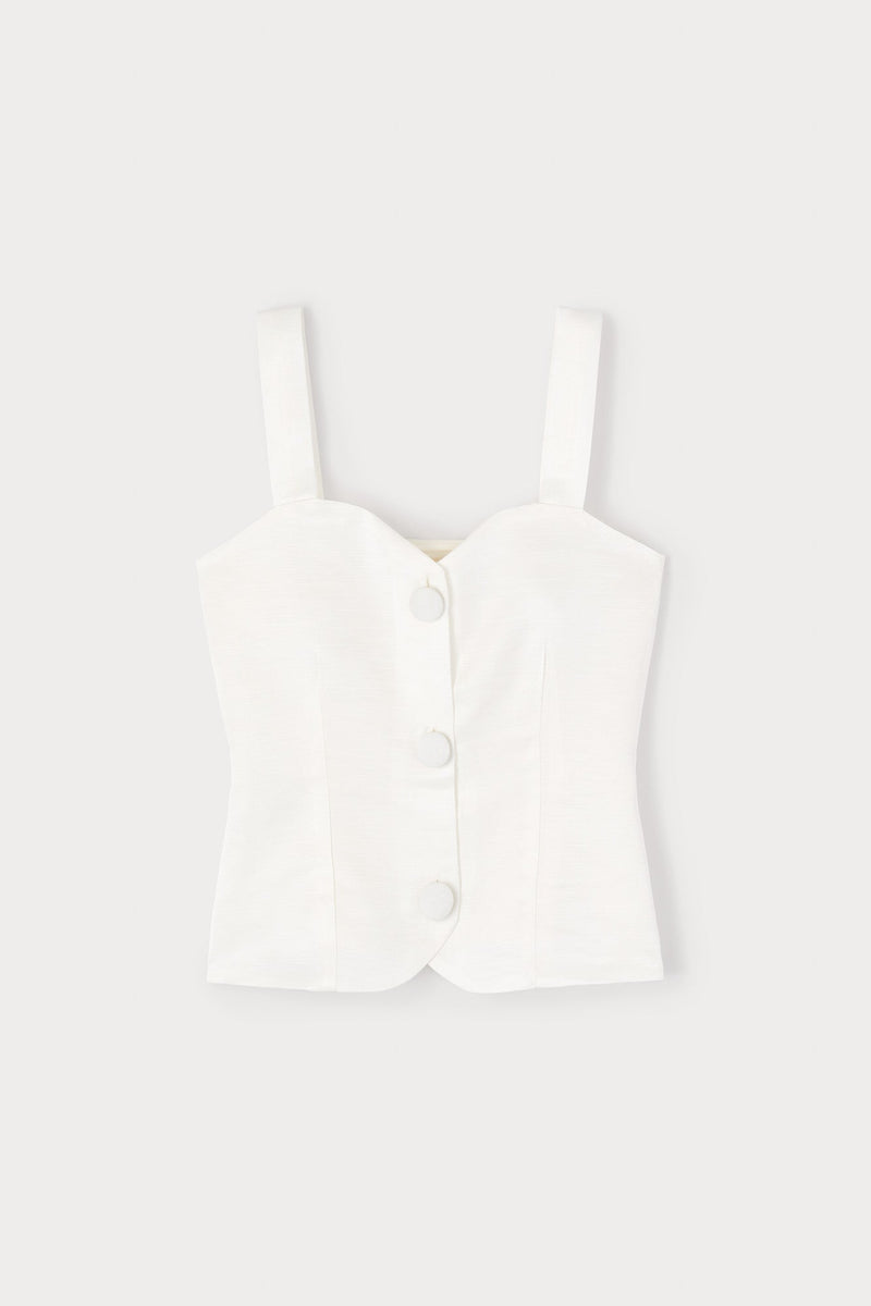 White Corset-Inspired Button-Front Top
