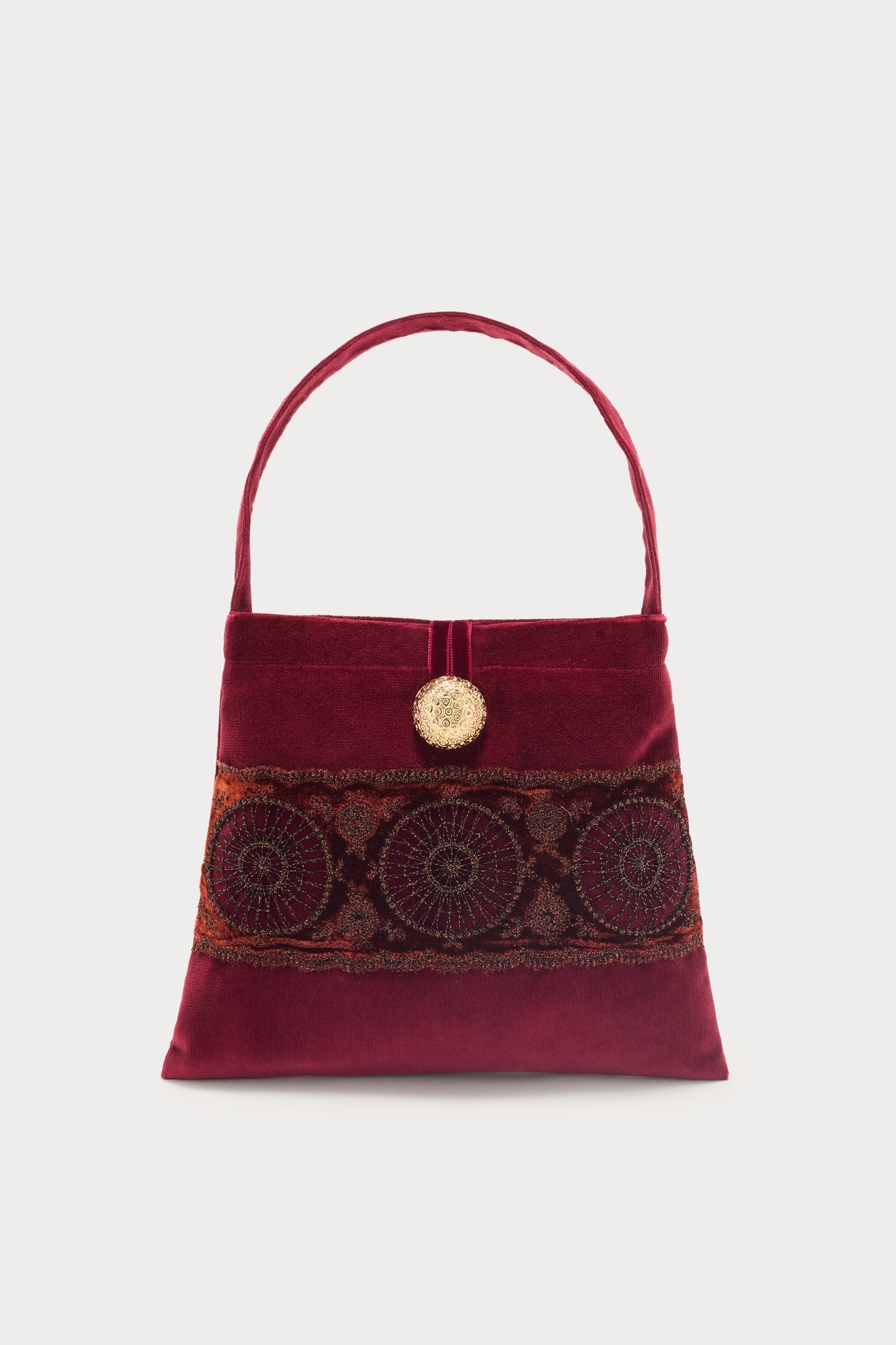 Burgundy Velvet Bag With Embroidered Detailing