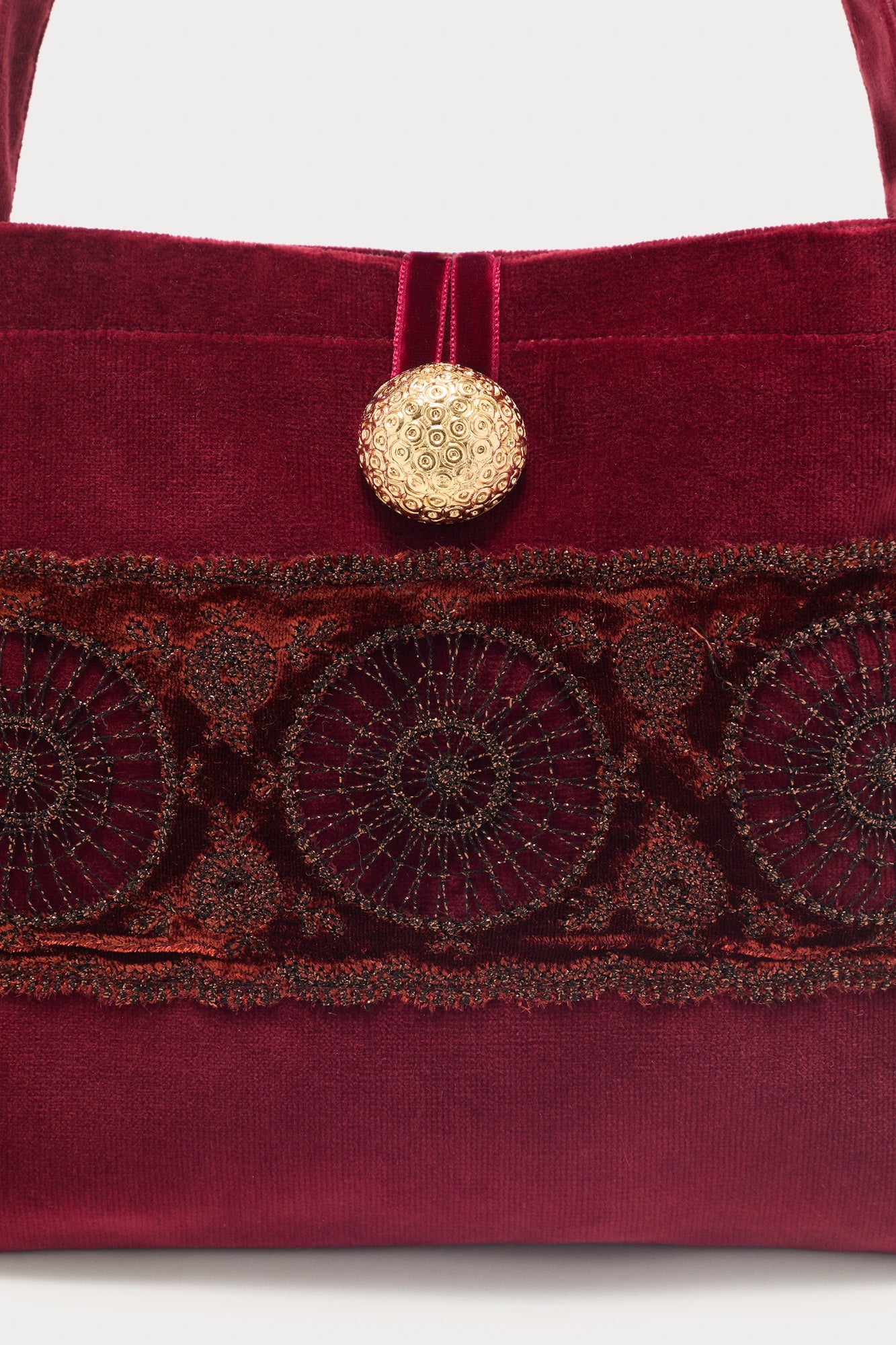 Burgundy Velvet Bag With Embroidered Detailing