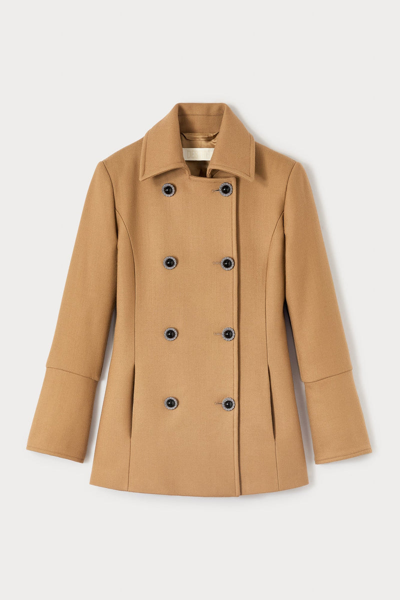 Camel Double-Breasted Twill Coat