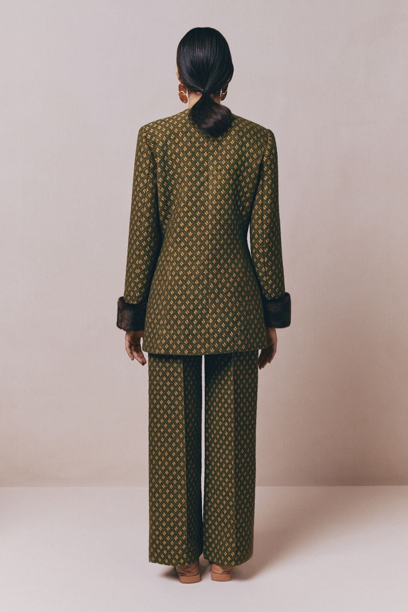 Green Jacquard Straight Pants