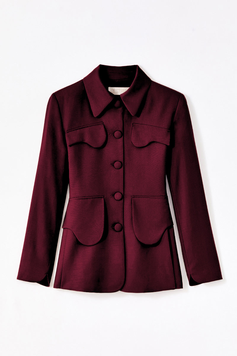 Burgundy Velvet Utility Button-Front Jacket