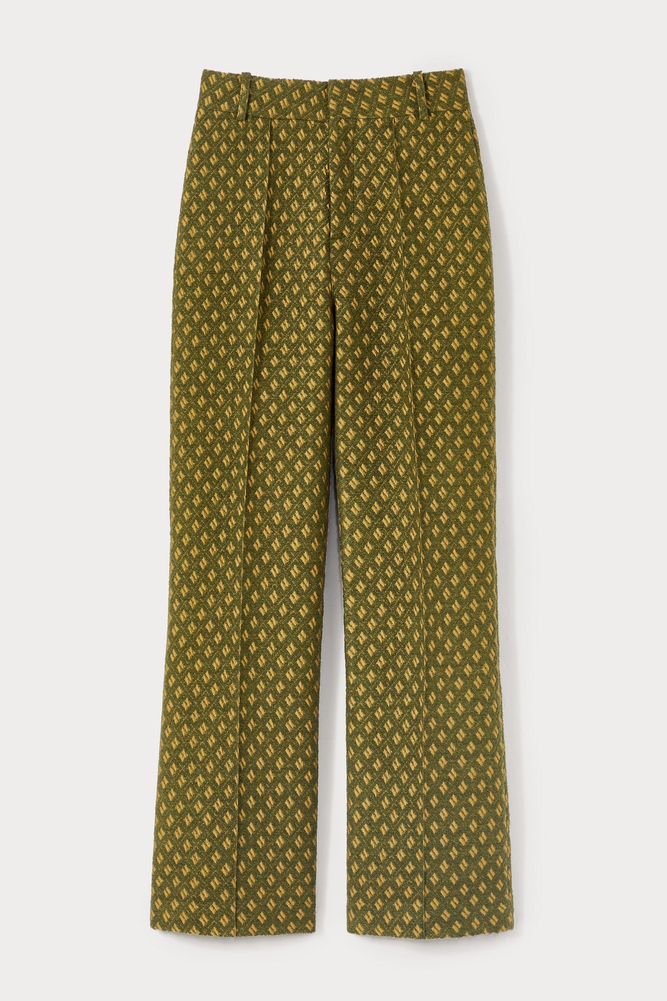 Green Jacquard Straight Pants