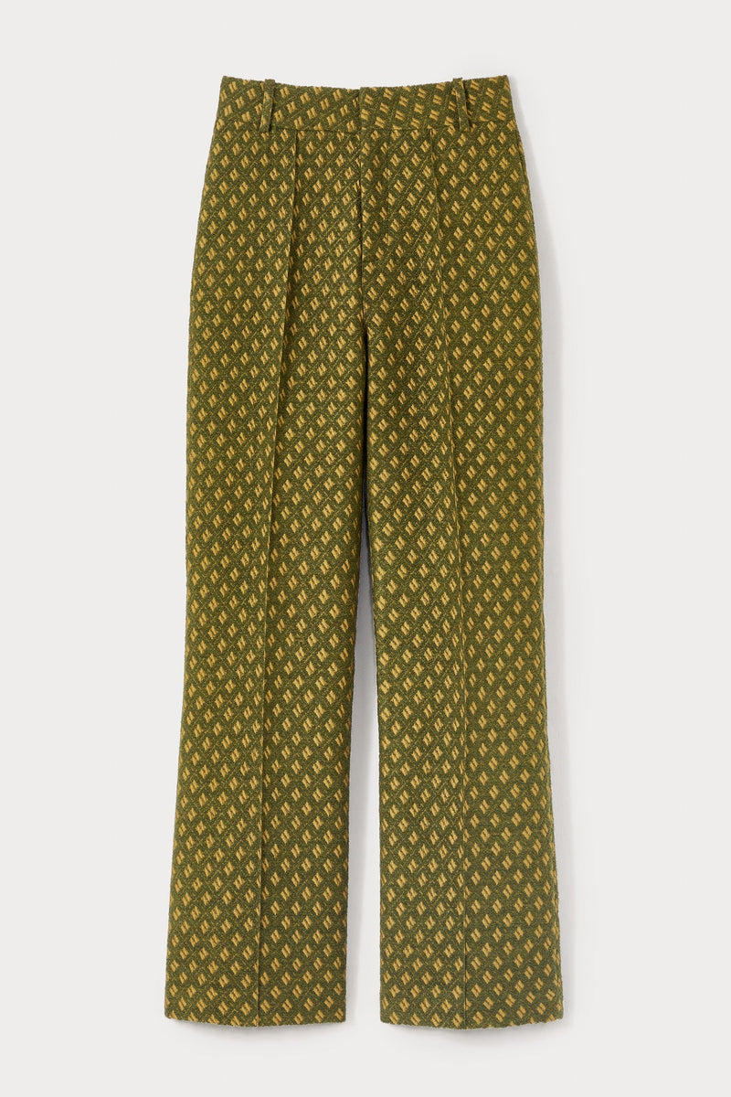 Green Jacquard Straight Pants