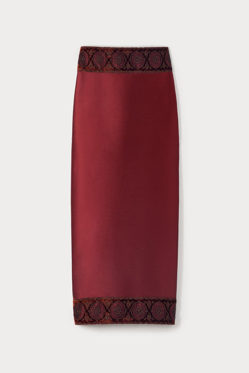 Burgundy Midi Skirt With Embroidered Details