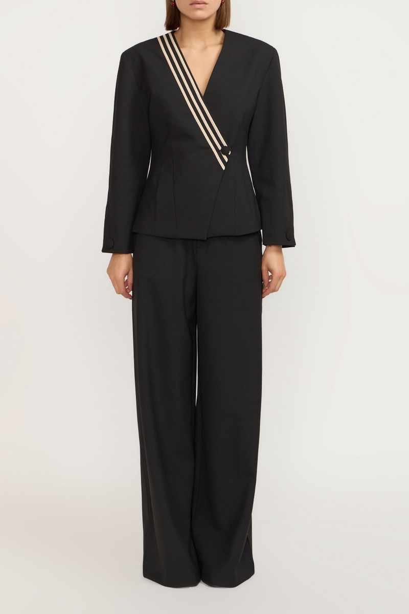 Tailor Gold Black Flutter Flared Pants With Circular Pockets