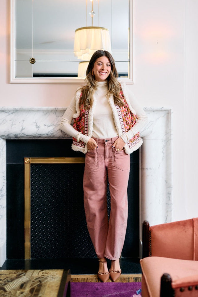 Willow Sherpa Reversible Vest - Farmhouse Pink