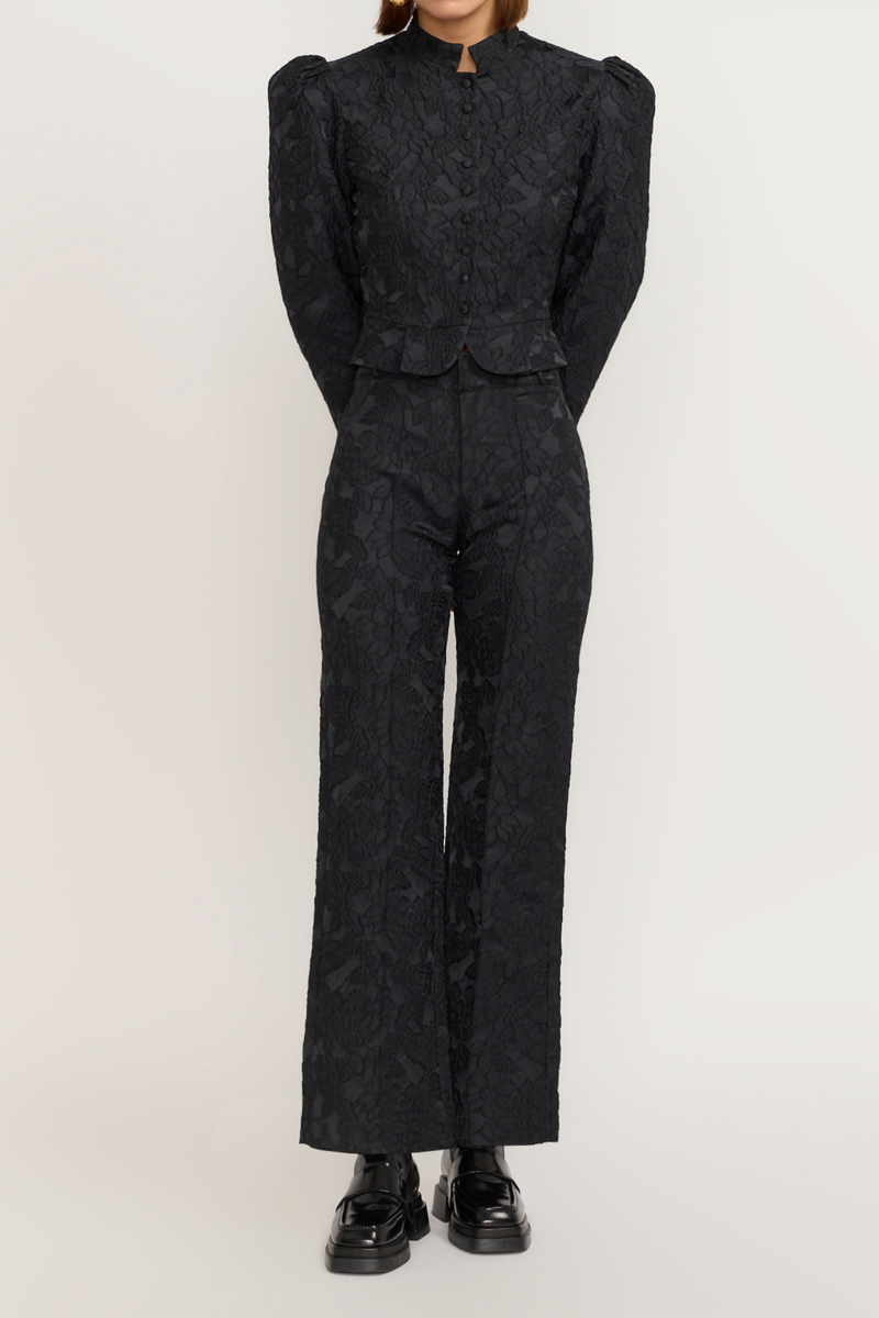 Black Embossed Flared Pants