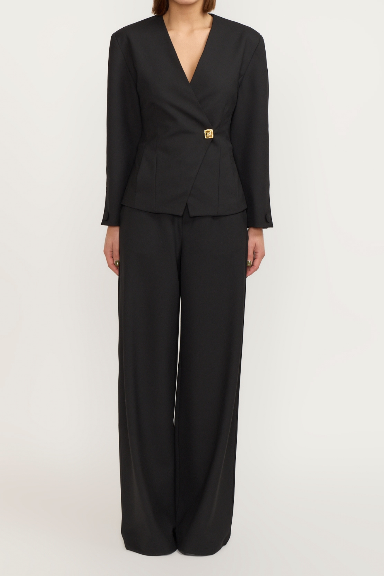 Tailor Gold Black Flutter Flared Pants With Circular Pockets