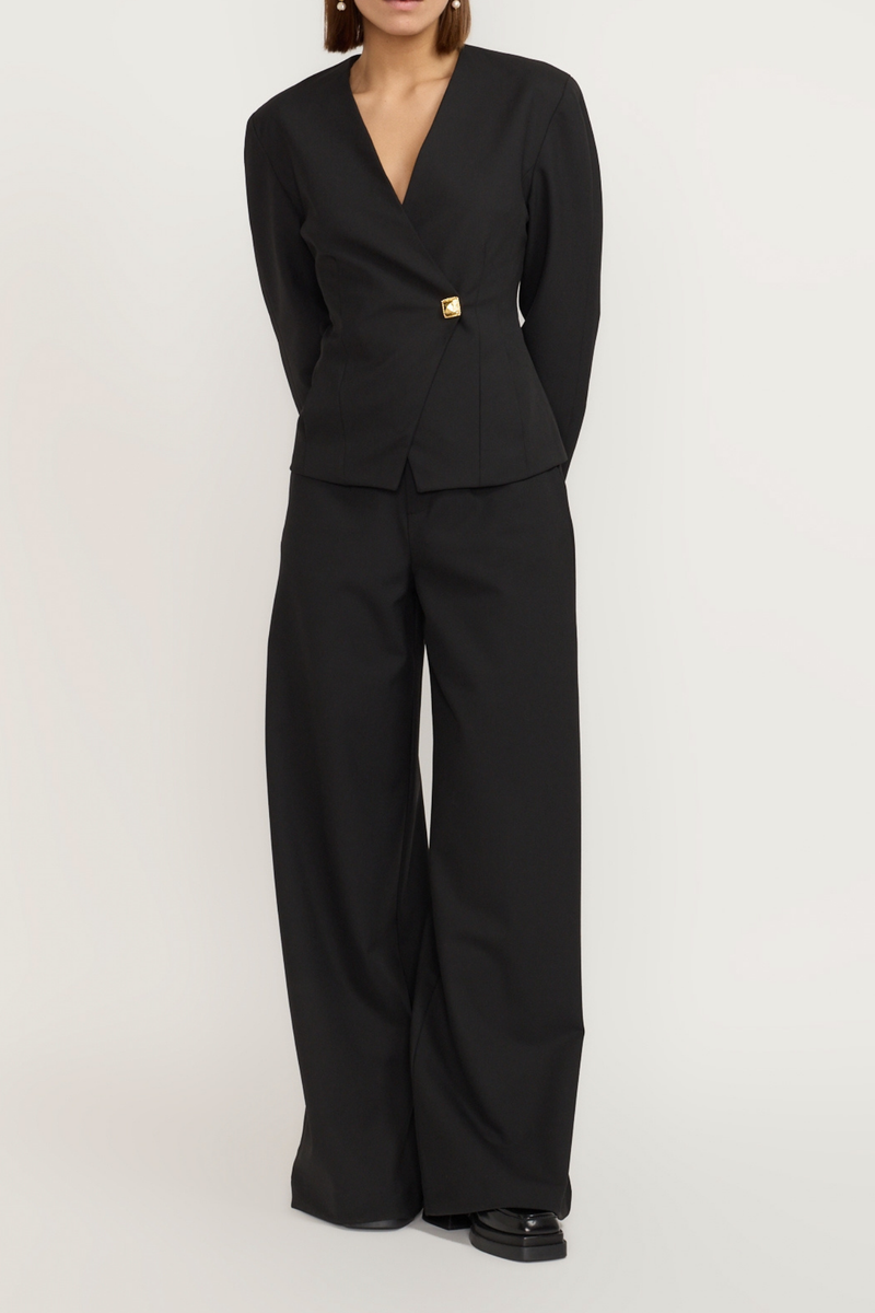 Tailor Gold Black Flutter Flared Pants With Circular Pockets