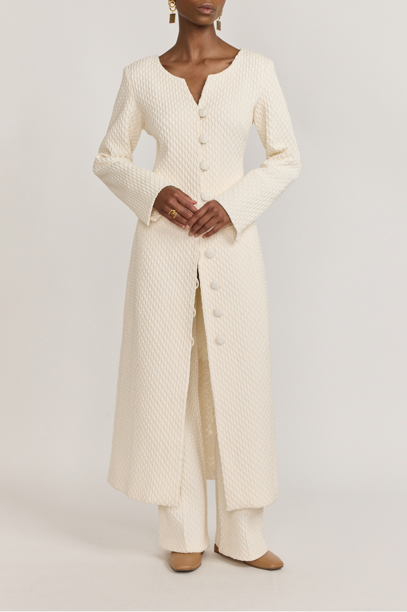 Ivory Longline Textured Coat