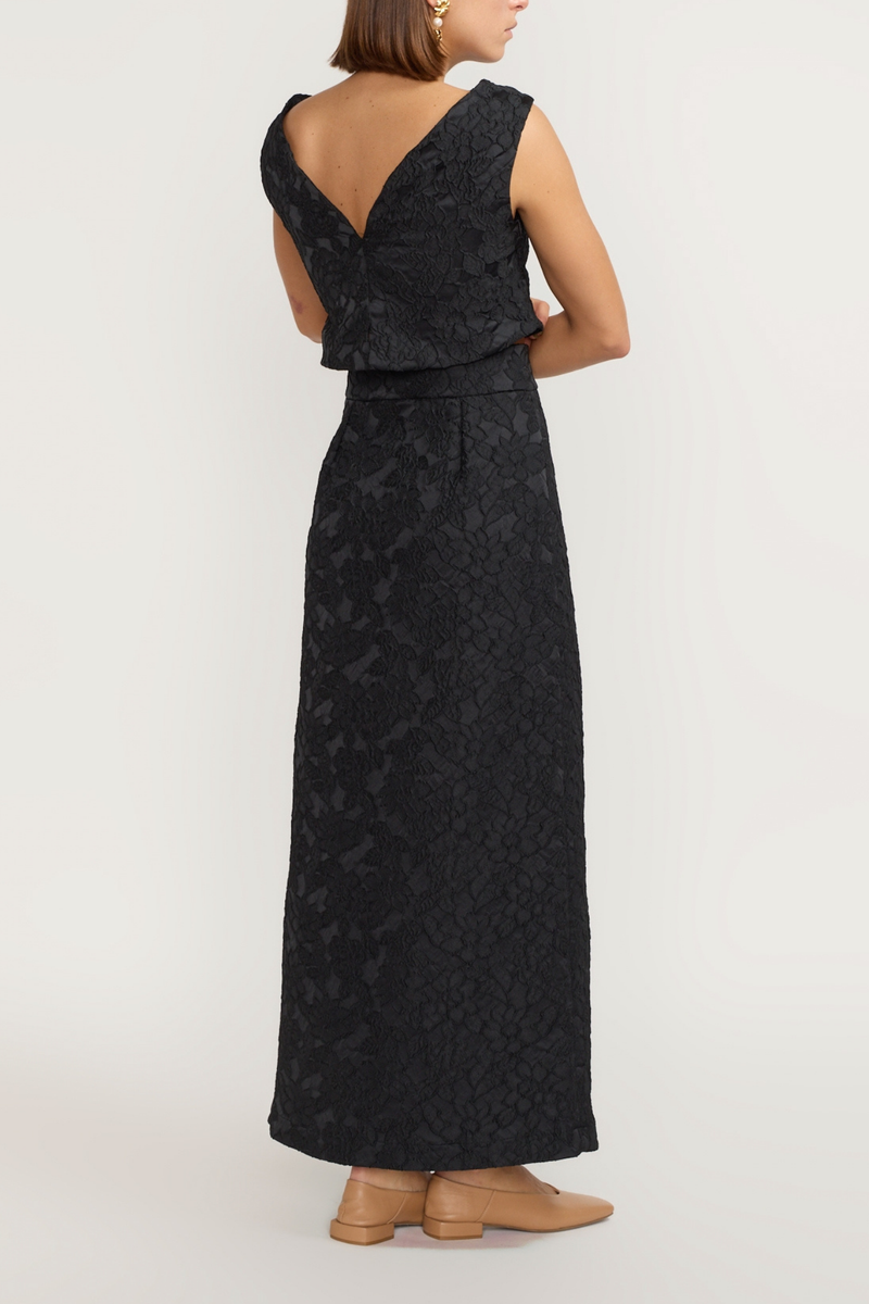 BLACK Embossed Button-Front Midi Skirt