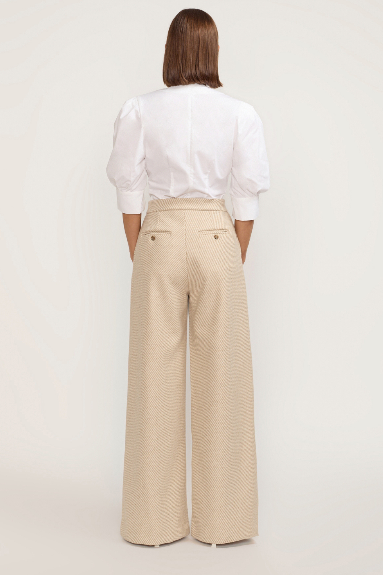 Diagonal Beige Wide-Leg High-Waisted Trousers