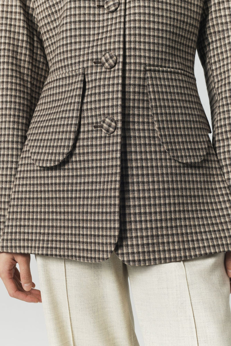 Beige and Brown Plaid Utility Button-Front Jacket