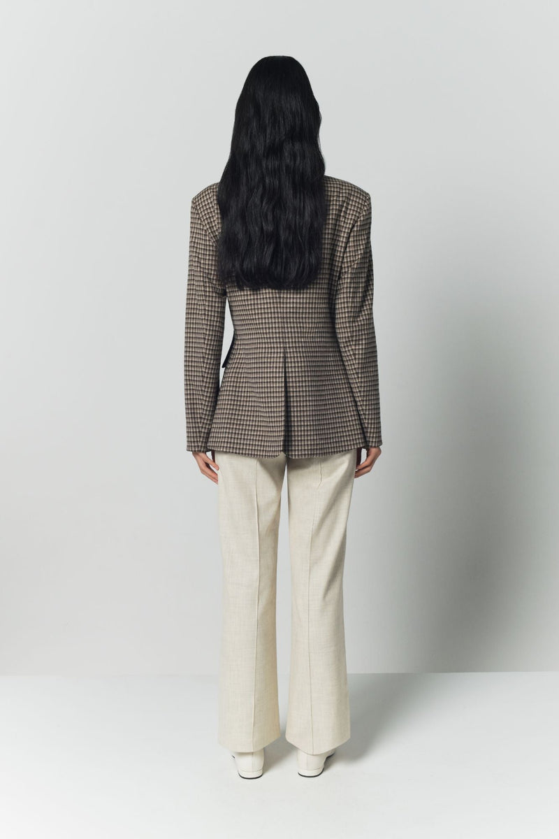 Beige and Brown Plaid Utility Button-Front Jacket