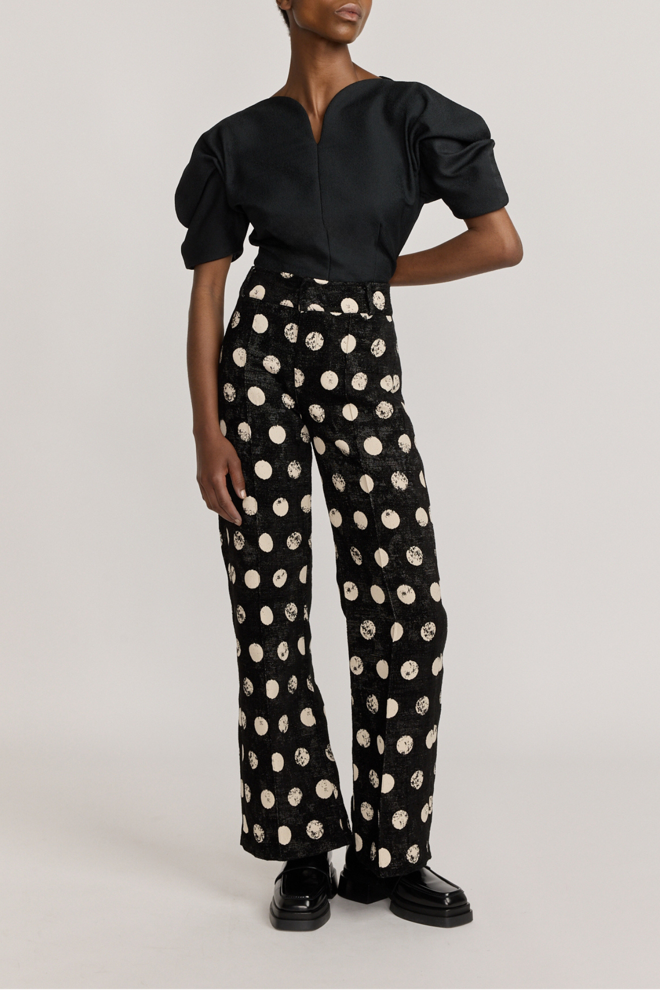 BLACK Polka Dots Flared Pants