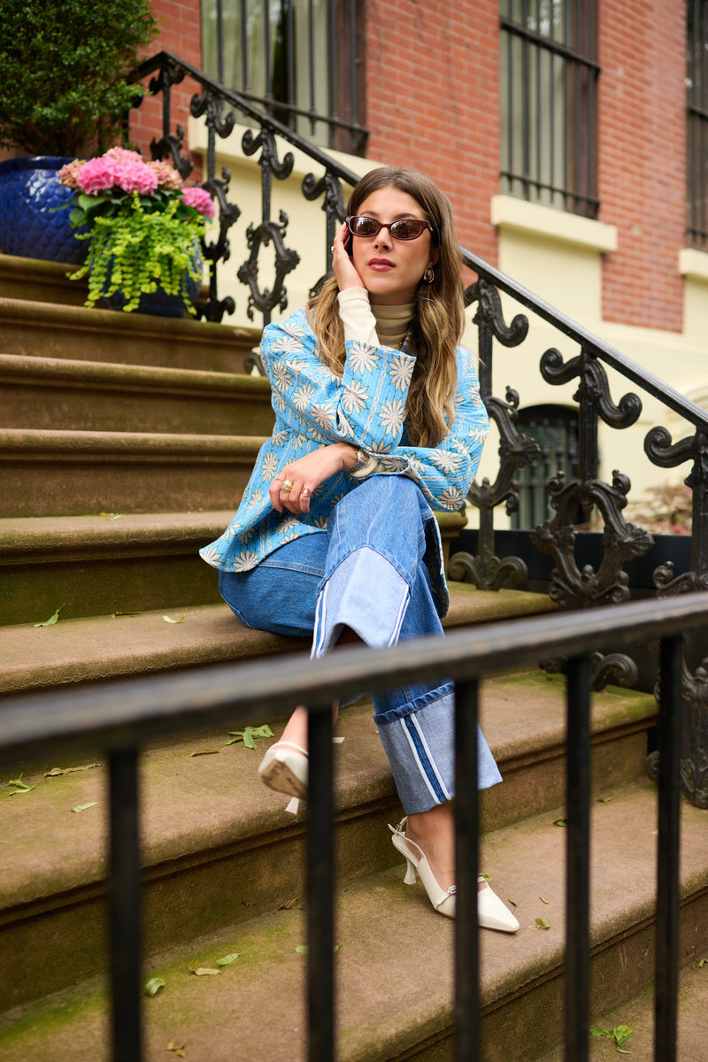 Allison Reversible Quilted Jacket - Blue Daisy