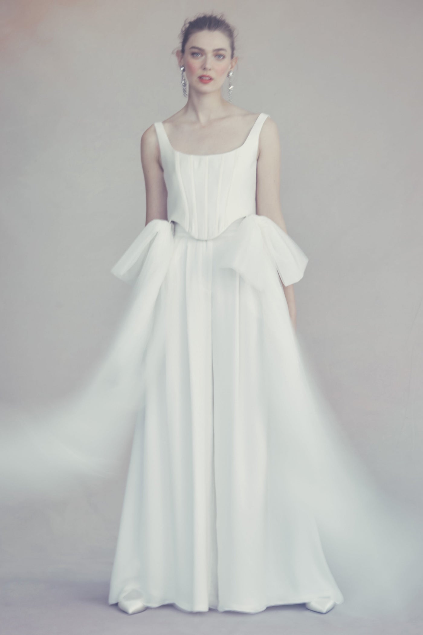 Bonnie Corset Top in Ivory Silk Wool With Tulle Bows