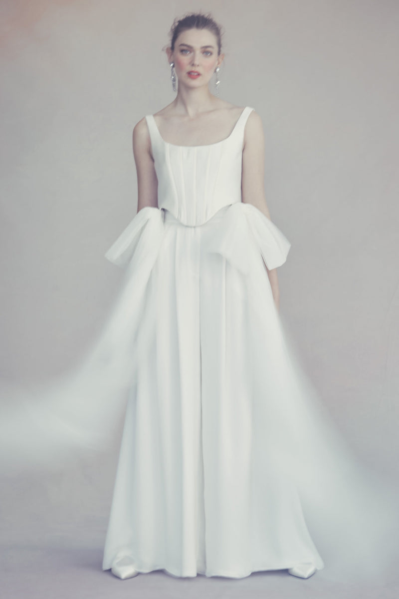 Bonnie Corset Top in Ivory Silk Wool With Tulle Bows