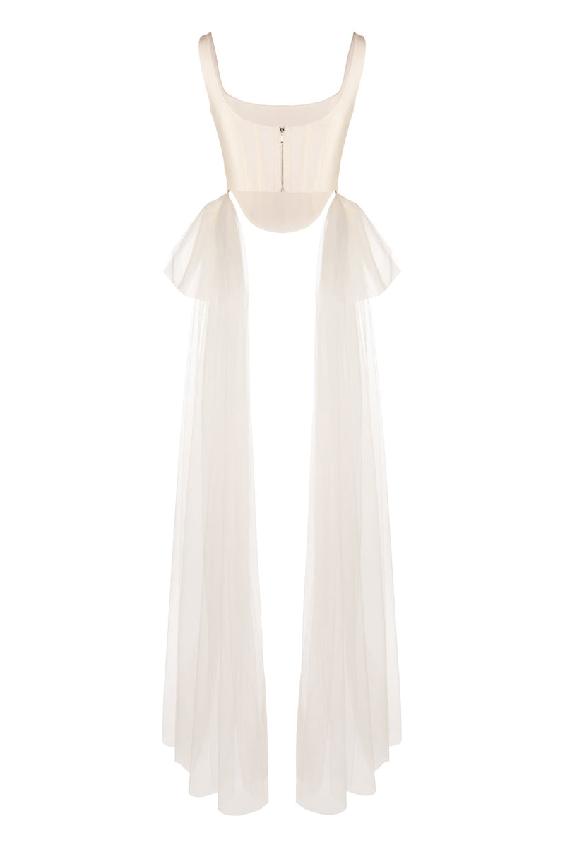 Bonnie Corset Top in Ivory Silk Wool With Tulle Bows