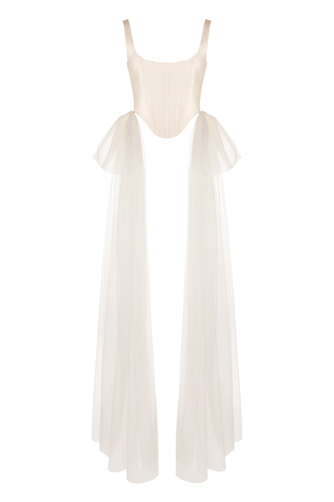 Bonnie Corset Top in Ivory Silk Wool With Tulle Bows