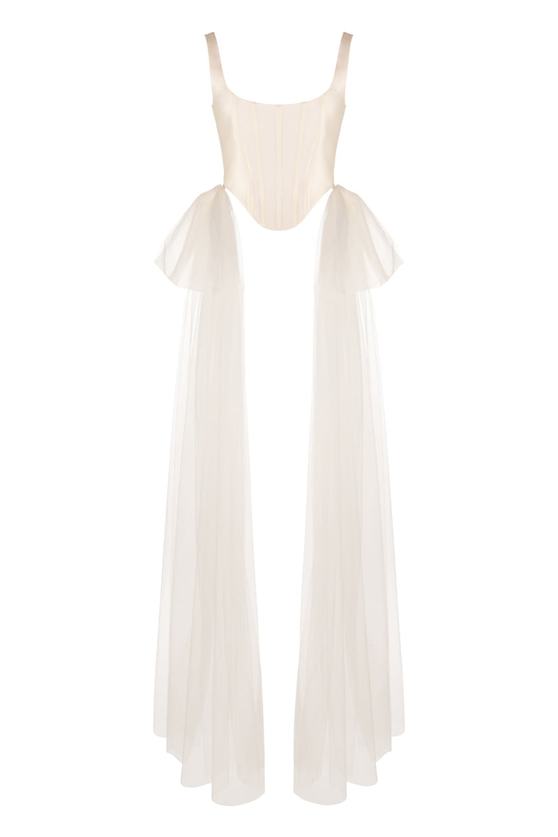 Bonnie Corset Top in Ivory Silk Wool With Tulle Bows