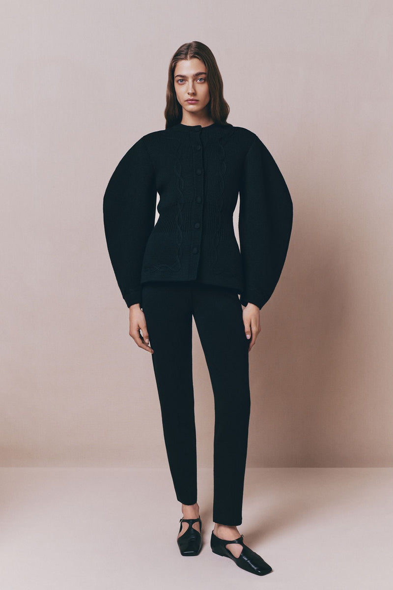 Structured Black Embroided Knit Jacket