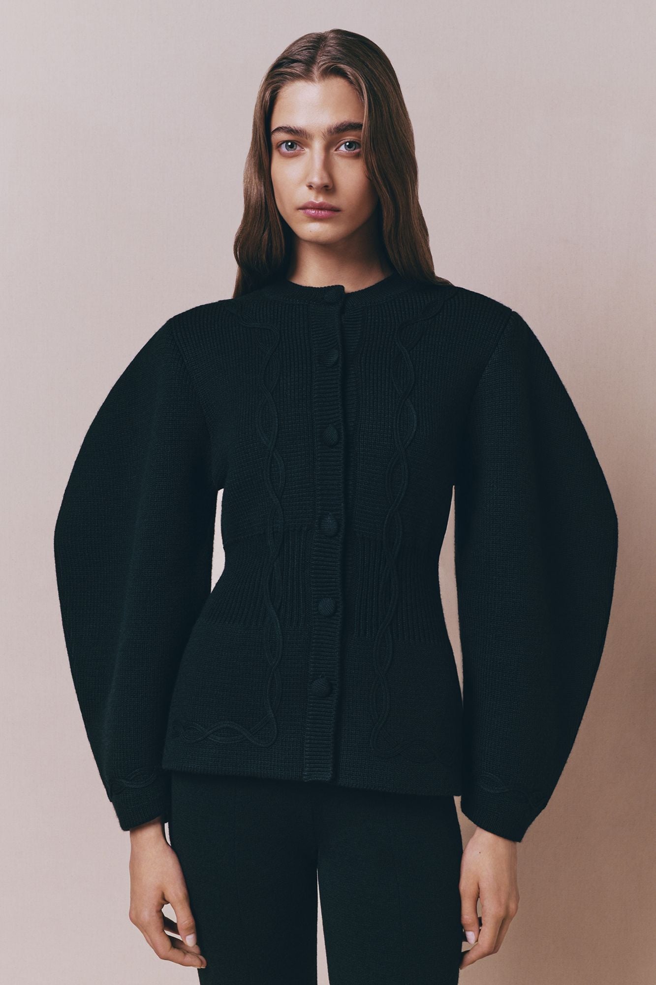 Structured Black Embroided Knit Jacket