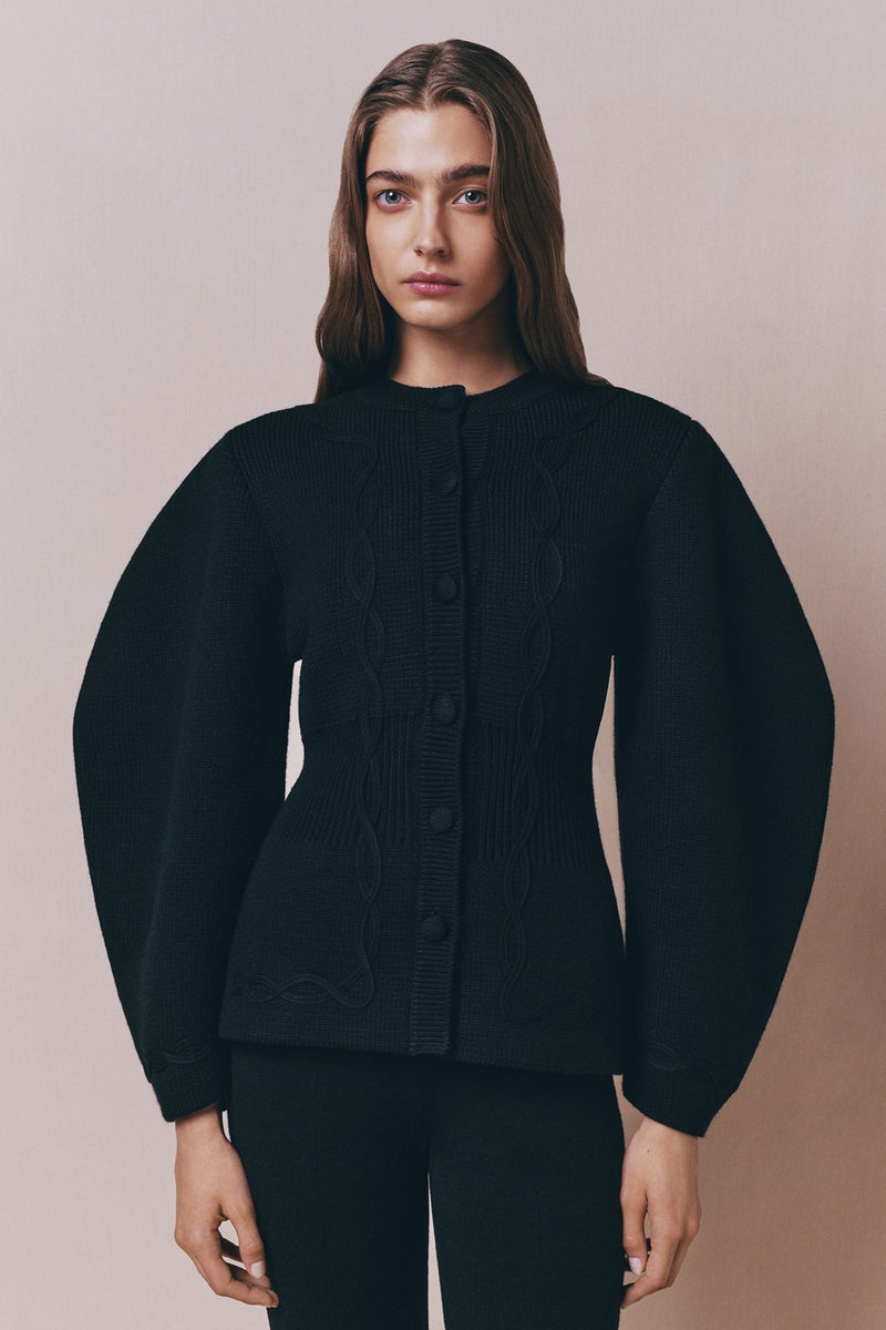 Structured Black Embroided Knit Jacket
