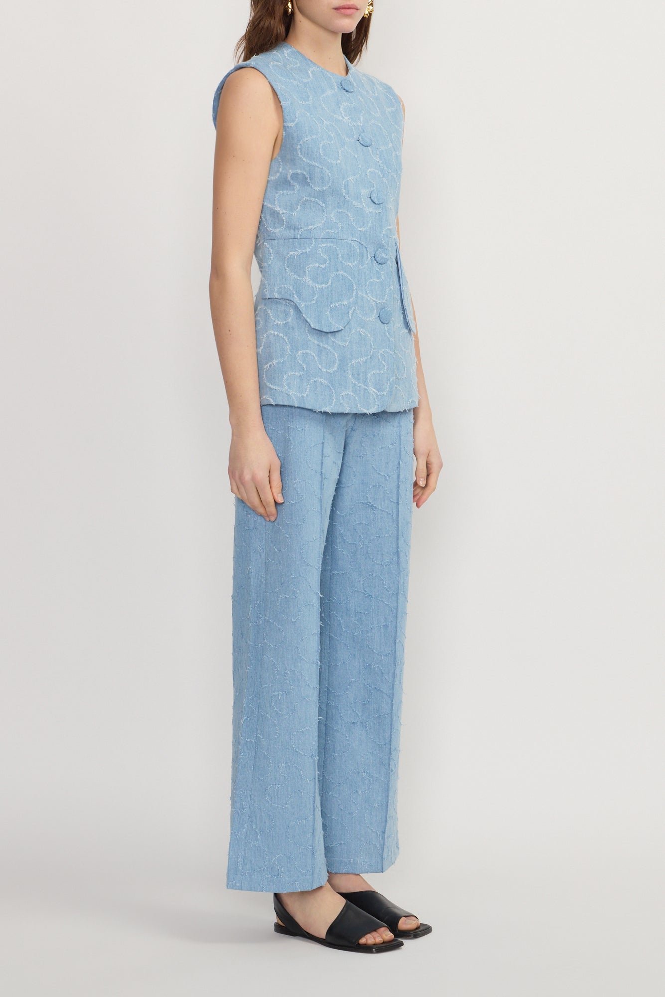 Blue Embossed Flared Trousers