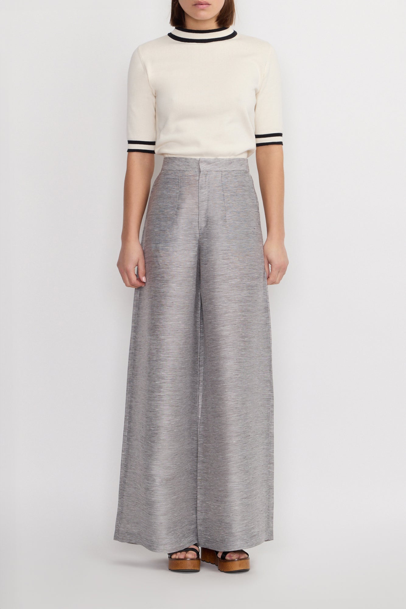 STRIPES GREY Wide-Leg Pants