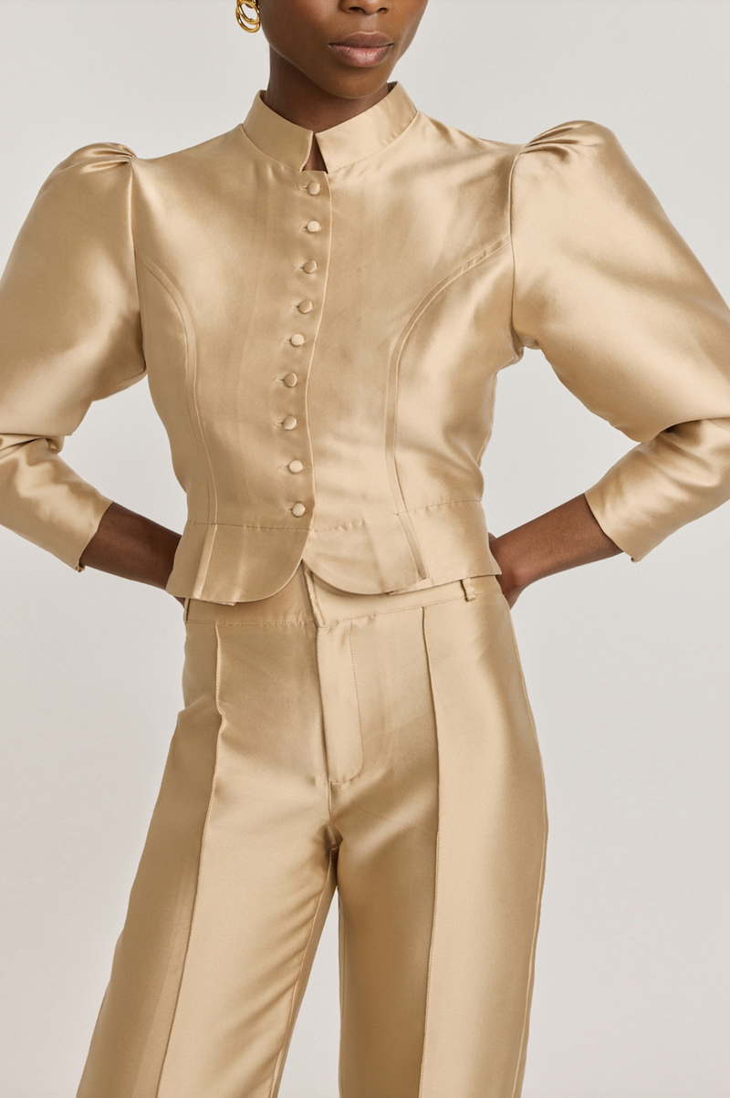 BEIGE Satin Puff Sleeve Jacket