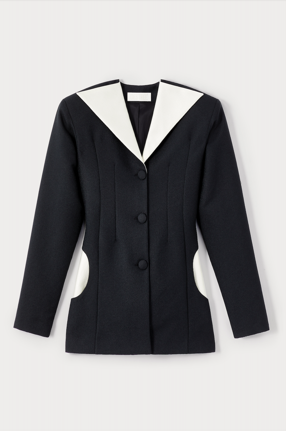 BLACK & ECRU Crepe Jacket With Wide Lapels and Button Detail