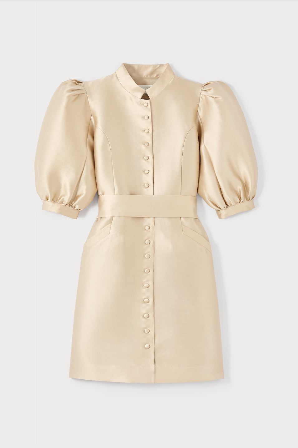 BEIGE Satin Puff Sleeve Mini Dress