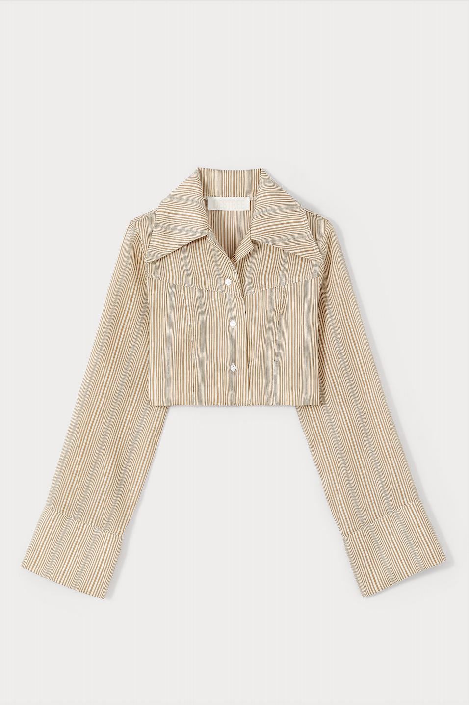 BEIGE Striped Cropped Shirt