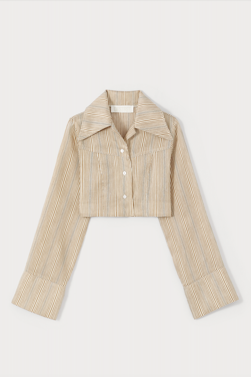 BEIGE Striped Cropped Shirt