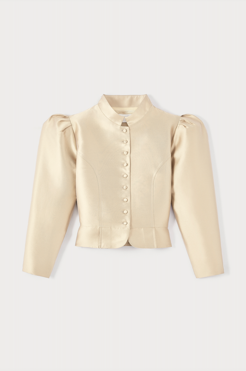 BEIGE Satin Puff Sleeve Jacket